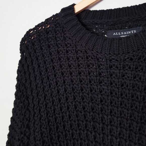 AllSaints Men's M Illund Waffle Stitch Crew Neck Sweater Organic Cotton Black - Picture 13 of 16
